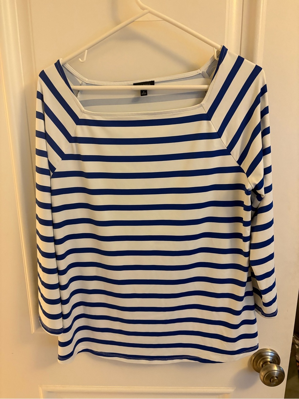 Talbots White and Blue Striped Boatneck Top